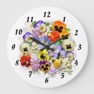 Grande Horloge Ronde Pansies colorées