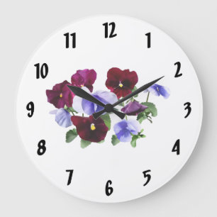Grande Horloge Ronde Pansies Maroon Et Violet