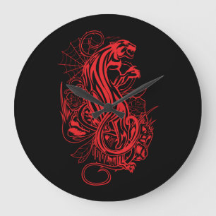 Grande Horloge Ronde Panthère rouge style gothique tatouage esthétique 