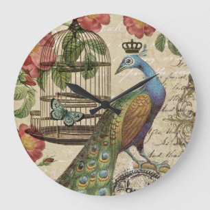 Grande Horloge Ronde paon français vintage