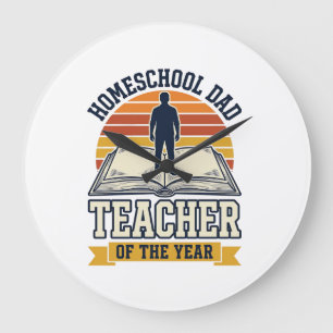 Grande Horloge Ronde Papa à la maison Professeur de l'année T-shirt vin