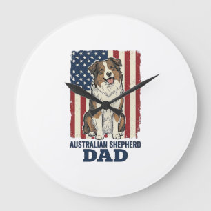Grande Horloge Ronde Papa Australian Shepherd Patriotique Vecteur Vinta