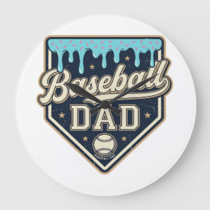 Grande Horloge Ronde Papa Baseball Drippy Plaque de Base Vintage Vector