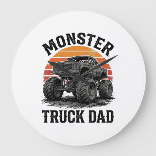 Grande Horloge Ronde Papa camion monstre graphique vintage tout terrain
