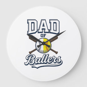 Grande Horloge Ronde Papa de Ballers Baseball Softball Design Vintage_1