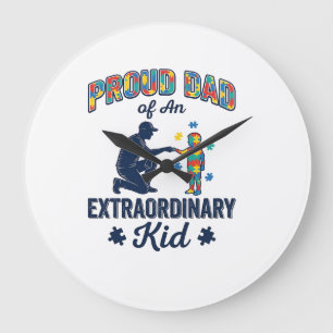 Grande Horloge Ronde Papa fier d'un enfant extraordinaire Autisme Vecte