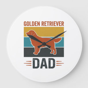 Grande Horloge Ronde Papa Golden Retriever Conception Vector pour Amate