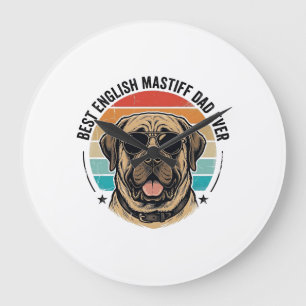 Grande Horloge Ronde Papa Mastiff Anglais Vintage Sunset Chien Vecteur
