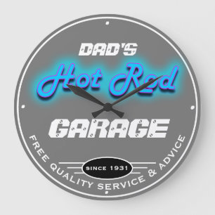 Grande Horloge Ronde Papa ou Any Name Garage Grey Faux Neon Look