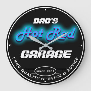 Grande Horloge Ronde Papa ou n'importe quel nom Garage Bleu Faux Neon R