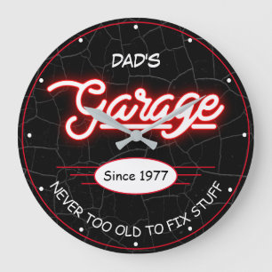 Grande Horloge Ronde Papa ou n'importe quel nom Garage Red Neon Effet F