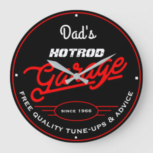 Grande Horloge Ronde Papa ou un autre nom Hotrod Garage Red Retro