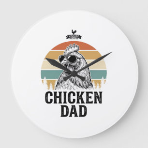 Grande Horloge Ronde Papa Poule Vintage Coucher de soleil Drôle Amateur