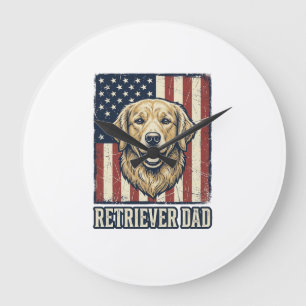 Grande Horloge Ronde Papa Retriever Chemise Drapeau Chien Vintage Desig