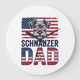 Grande Horloge Ronde Papa Schnauzer Patriotique Vintage Chien