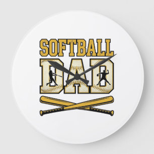 Grande Horloge Ronde Papa Softball Gravure Vintage Batteur Graphique_1