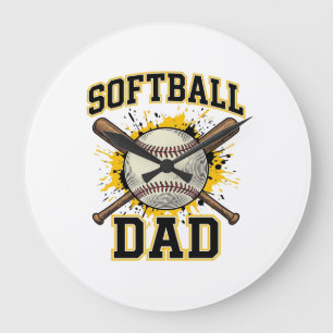 Grande Horloge Ronde Papa Softball Vintage Varsity Dessin Bats Croisés_