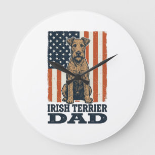 Grande Horloge Ronde Papa Terrier Irlandais Patriotique Vintage