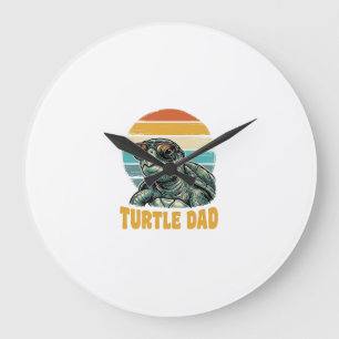 Grande Horloge Ronde Papa Tortue Rétro Coucher de Soleil Vintage Gravur