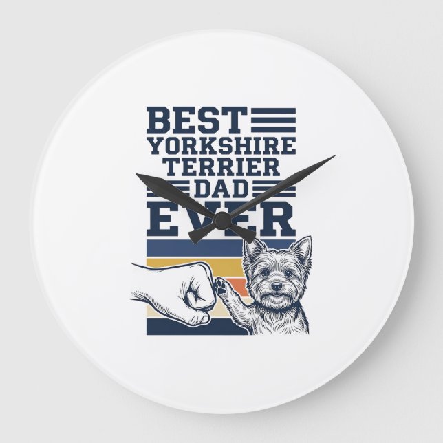 Grande Horloge Ronde Papa Yorkshire Terrier Poing Levé Vintage Vecteur  (Recto)