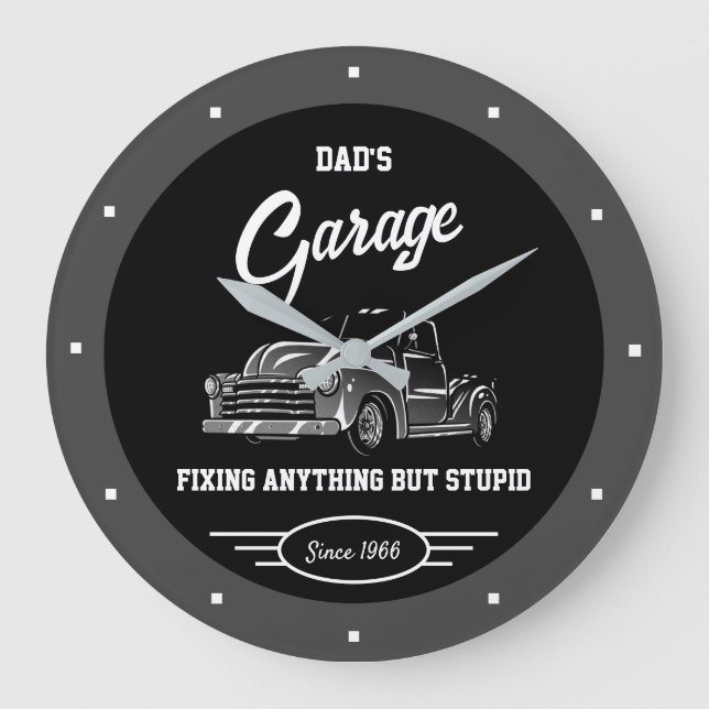 Grande Horloge Ronde Papa's Any Name Garage Chevy Truck Fun Slogan (Recto)