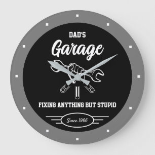 Grande Horloge Ronde Papa's Any Name Garage Funny Slogan Outils à main 