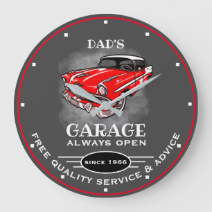 Grande Horloge Ronde Papa's Garage Any Name Always Slogan Car Grey