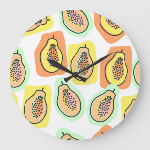 Grande Horloge Ronde Papaya à main : Motif Vintage créatif