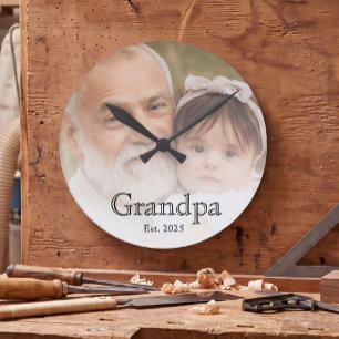 Grande Horloge Ronde Papi a fondé Photo Blanc Gras Minimal Texte
