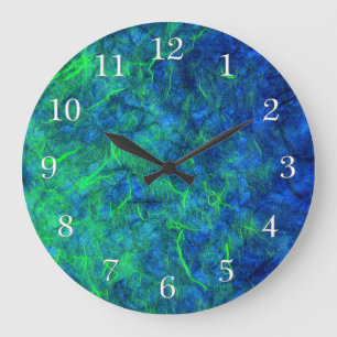 Grande Horloge Ronde Papier de riz japonais psychédélique bleu néon