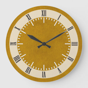 Grande Horloge Ronde Papier Kraft scanné Texture forte moutarde