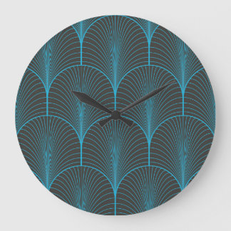Grande Horloge Ronde Papier peint Art déco : motif noir et bleu