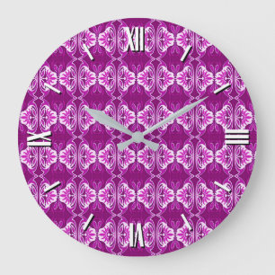 Grande Horloge Ronde Papier peint Art Déco motif - violet et blanc pro