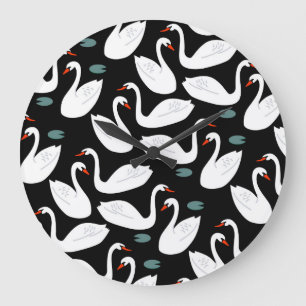 Grande Horloge Ronde Papier peint blanc Swans Lake