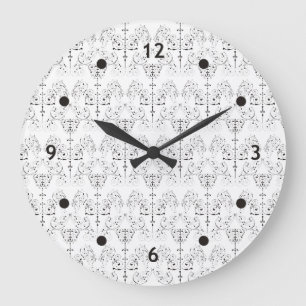 Grande Horloge Ronde Papier peint Damas vintage - noir + votre backgr.