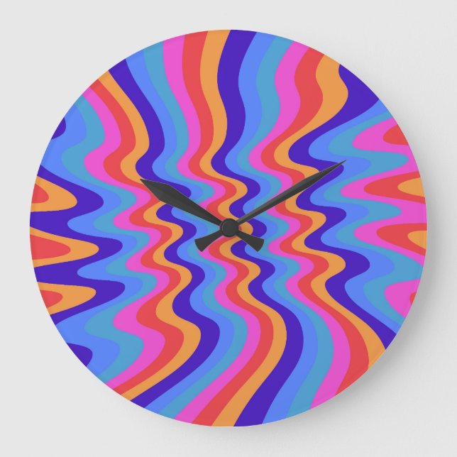 Grande Horloge Ronde Papier peint Hippie Trippy Retro des années 1960 (Recto)