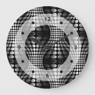 Grande Horloge Ronde Papier peint Vagues pointillé noir et blanc