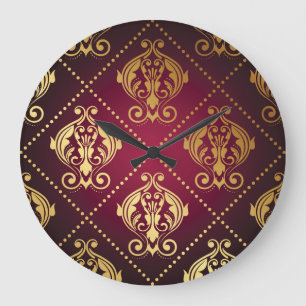 Grande Horloge Ronde Papier peint Vintage Maroon Gold Orament