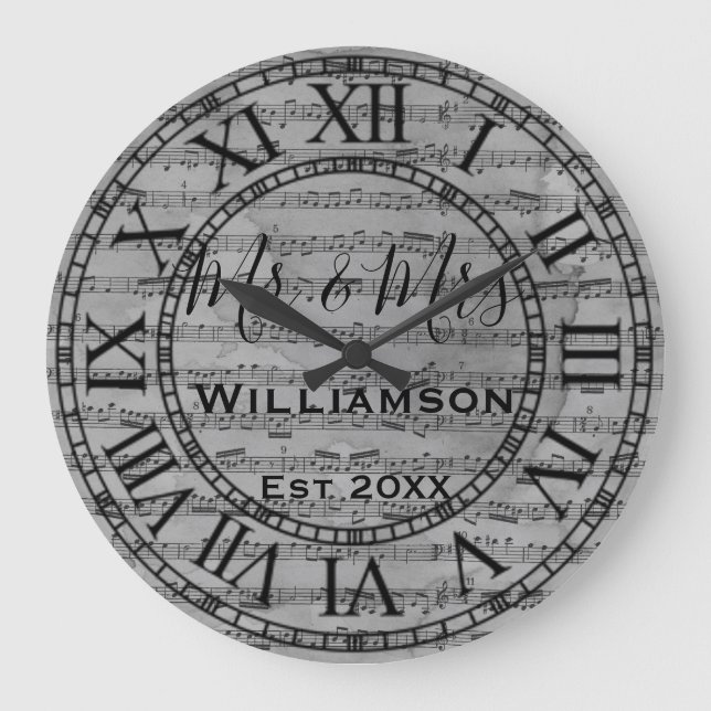 Grande Horloge Ronde Papier personnalisé de notes de musique anciennes  (Recto)