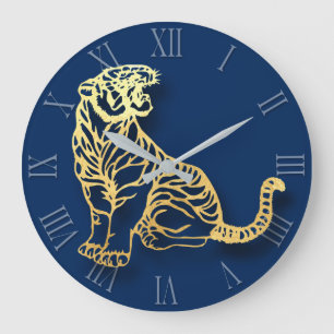 Grande Horloge Ronde Papier Tigre Or Chinois Nouvel An Zodiac RWC