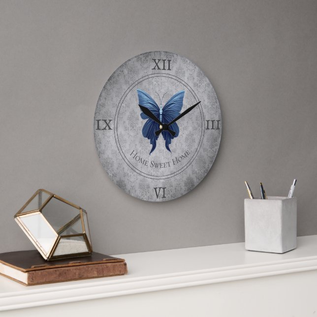 Grande Horloge Ronde Papillon à bijoux bleu (Bureau)