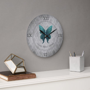 Grande Horloge Ronde Papillon à bijoux turquoise