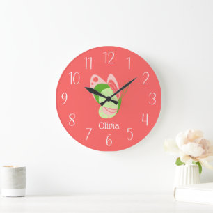 Grande Horloge Ronde Papillon blanc et rose