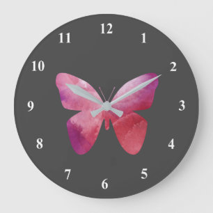 Grande Horloge Ronde Papillon blanc rose