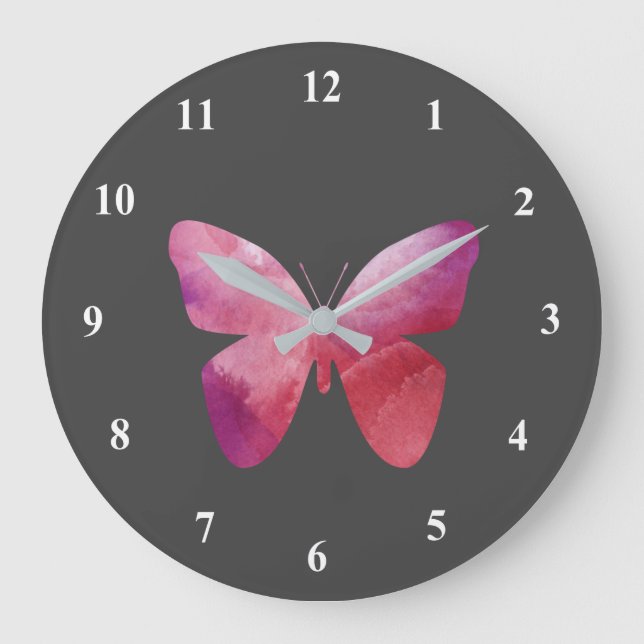 Grande Horloge Ronde Papillon blanc rose (Recto)