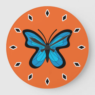 Grande Horloge Ronde Papillon Bleu