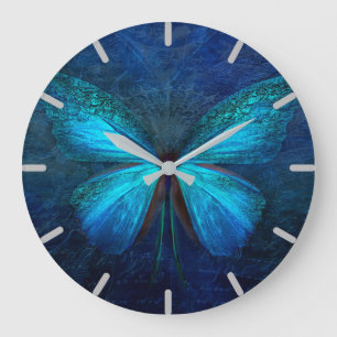 Grande Horloge Ronde Papillon bleu mystique grand