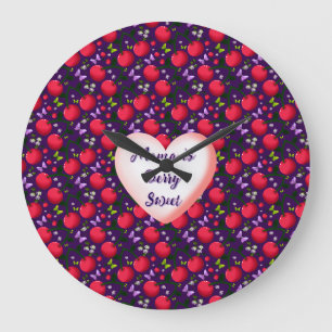 Grande Horloge Ronde Papillon Cerise Mignon personnalisé et sur mesure