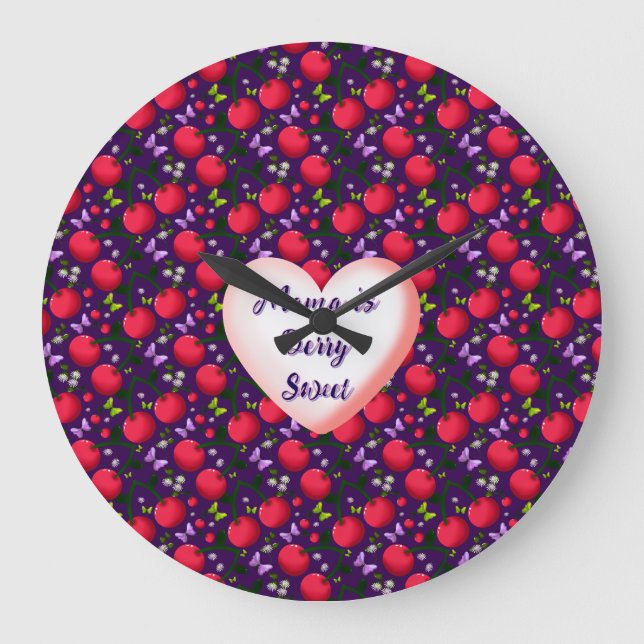 Grande Horloge Ronde Papillon Cerise Mignon personnalisé et sur mesure (Recto)