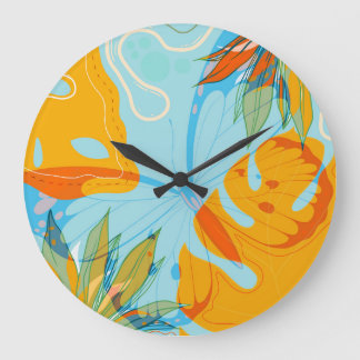 Grande Horloge Ronde Papillon dansant sur les fleurs